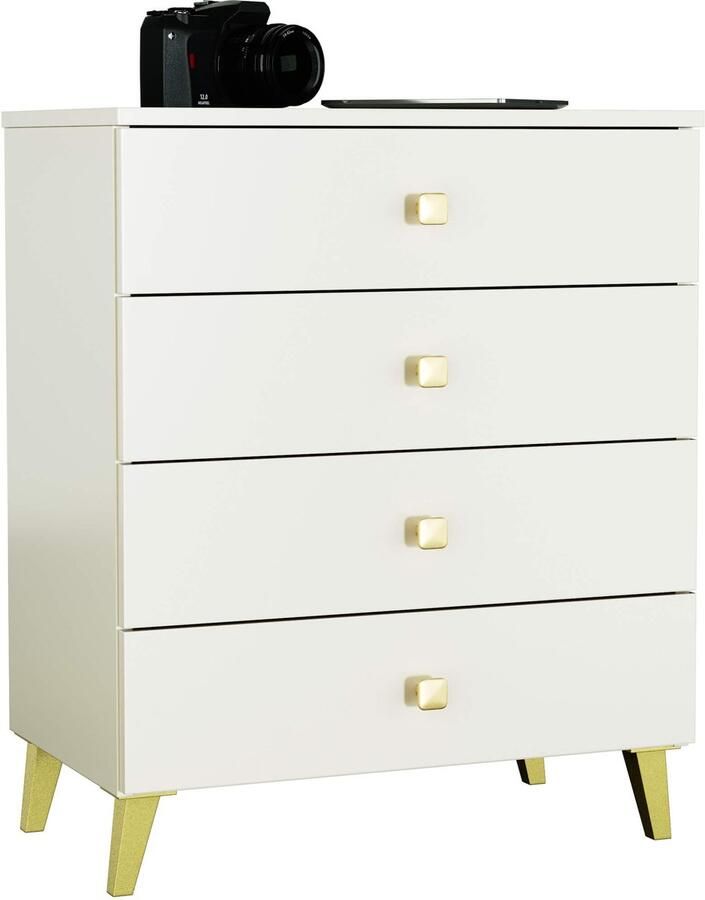 Akord Nachtkastje MOBI Kasjmier met 4 Lades Furniture Factory Kasjmierkleur met Gouden Handvatten 60 x 73 x 37 cm