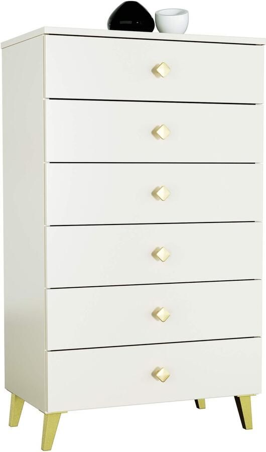 Akord Nachtkastje MOBI Kasjmier met 6 Lades Furniture Factory Kasjmierkleur met Gouden Handvatten 60 x 104 x 37 cm