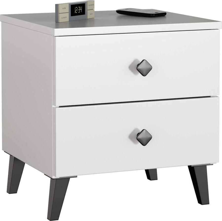 Akord Moderne MOBI K02 Dressoir Wit Zwart 2 Lades Mat Zelfmontage Compact en Functioneel Ontwerp
