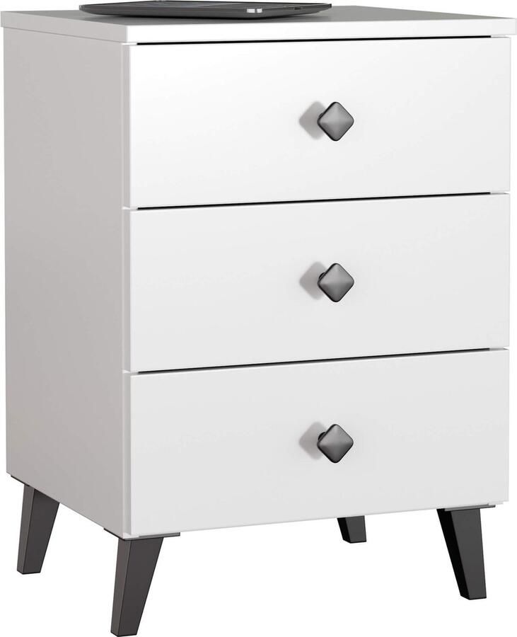 Akord MOBI K-03 Dressoir Wit Zwart 3 Laden ABS Afwerking Zelfmontage 40x58x37 cm Wit Zwart Mat Front