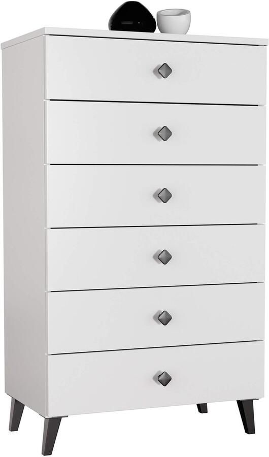 Akord MOBI K-06 Witte en Zwarte Ladenkast met 6 Ladeblokken Mat Afgewerkt Zelfmontage 104x60x37 cm