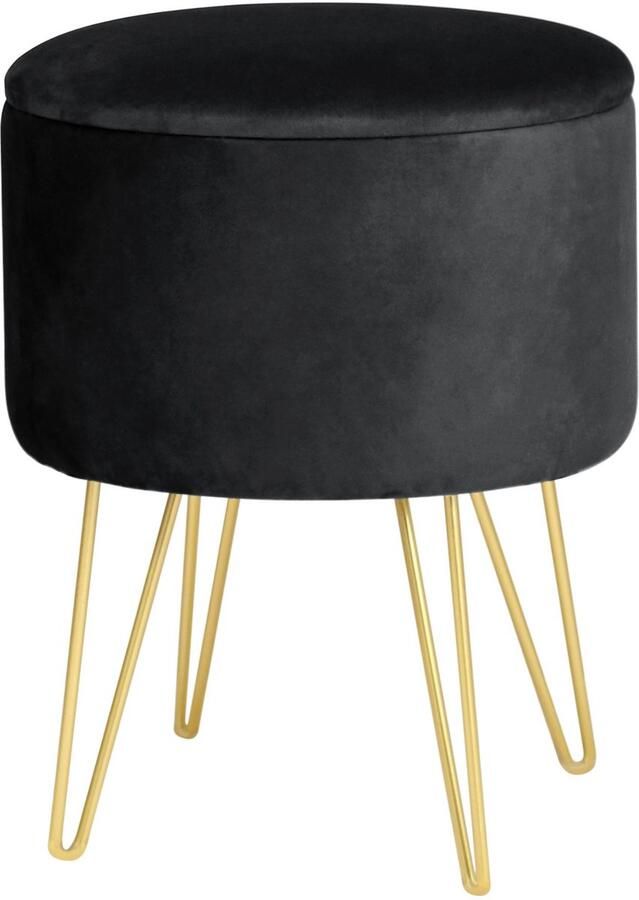 Akord Opbergbare Fluwelen Poef Lili Zwart & Goud 35x45 cm