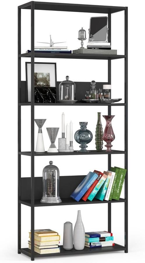 Akord Industriële Boekenkast Zwart Zwart 80 cm Breed 192 cm Hoog 32 cm Diep 6 Planken & Robuuste ABS-Randen Zelfmontage Loft & Mat Afwerking