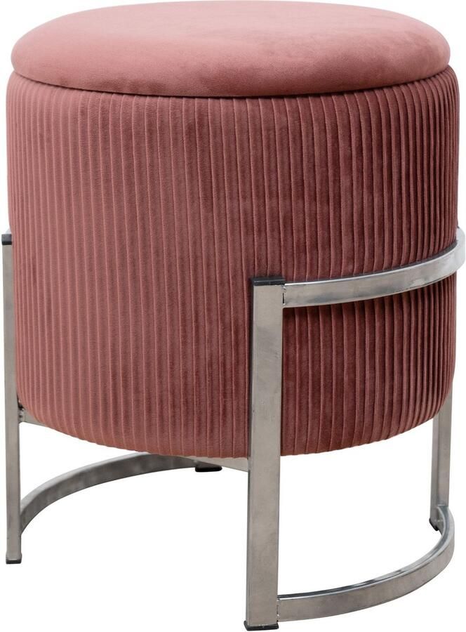 Akord Porto Poederroze Fluwelen Poef met Stalen Basis