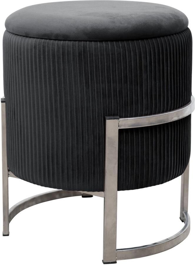 Akord Porto Zwarte Fluwelen Opbergpoef Ronde Stalen Basis