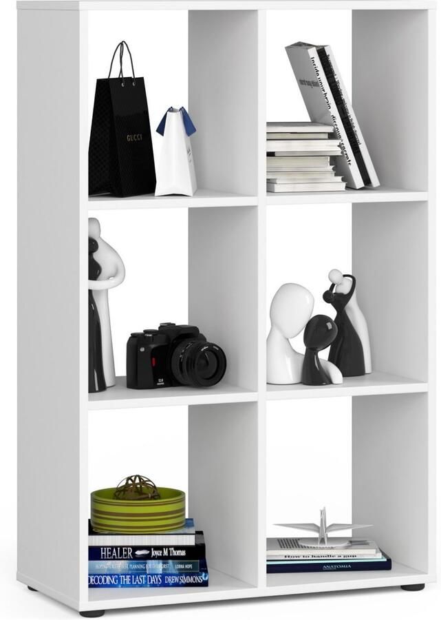 Akord Quad Witte Boekenkast met 6 Planken Zelfmontage Staand Rek