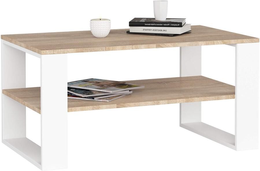 Akord Salontafel ALEX Eiken Sonoma Wit Moderne Design 92x45x53 cm Zelfmontage Hoogwaardige Laminat Plaat