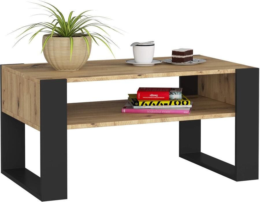 Akord Domi Koffietafel Eiken Artisan Zwart 92x45x53 cm Mat Laminaat Zelfmontage