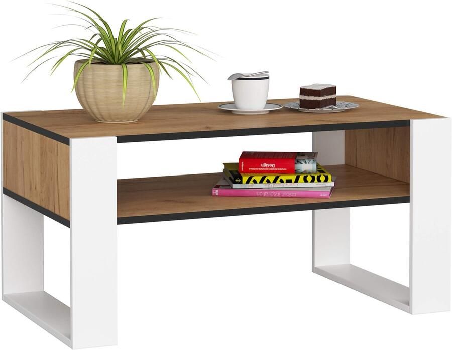 Akord DOMI Koffietafel Eiken Craft Wit 92x45x53 cm Mat Gelamineerd Zelfmontage