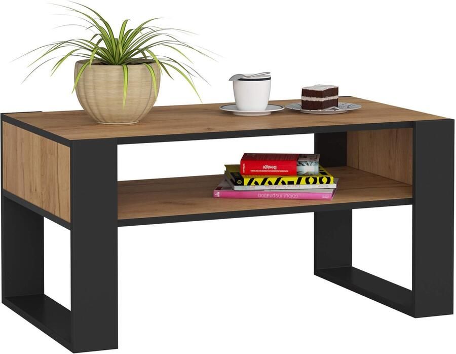 Akord Koffietafel DOMI Eiken Craft Zwart 92x45x53 cm Mat Laminaat Zelfmontage