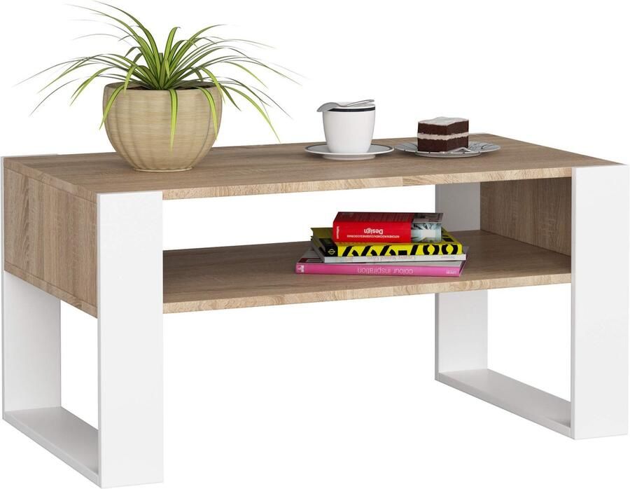 Akord DOMI Koffietafel Sonoma Eiken en Wit 92x45x53 cm Zelfmontage Modern Design