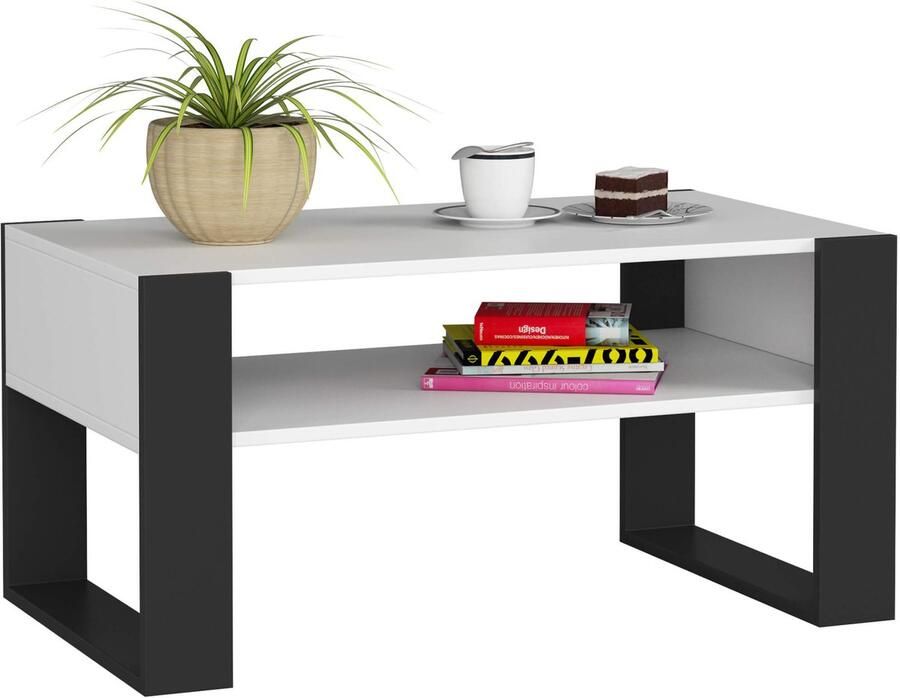 Akord Stijlvolle Koffietafel DOMI Wit Zwart Moderne Design met Mat Zwart Front en Wit Korpus