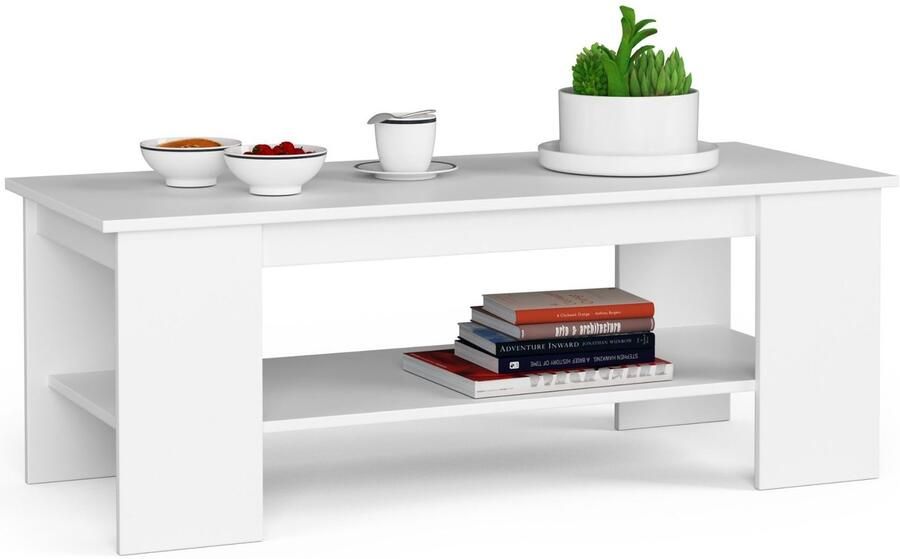 Akord Koffietafel KAMI Mat Wit Eigentijds Design 120x45x50 cm Gemaakt van Gelamineerd Plaatmateriaal Met ABS Randafwerking Voor Zelfmontage Stijlvolle Witte Afwerking Veelzijdige Koffietafeloplossin