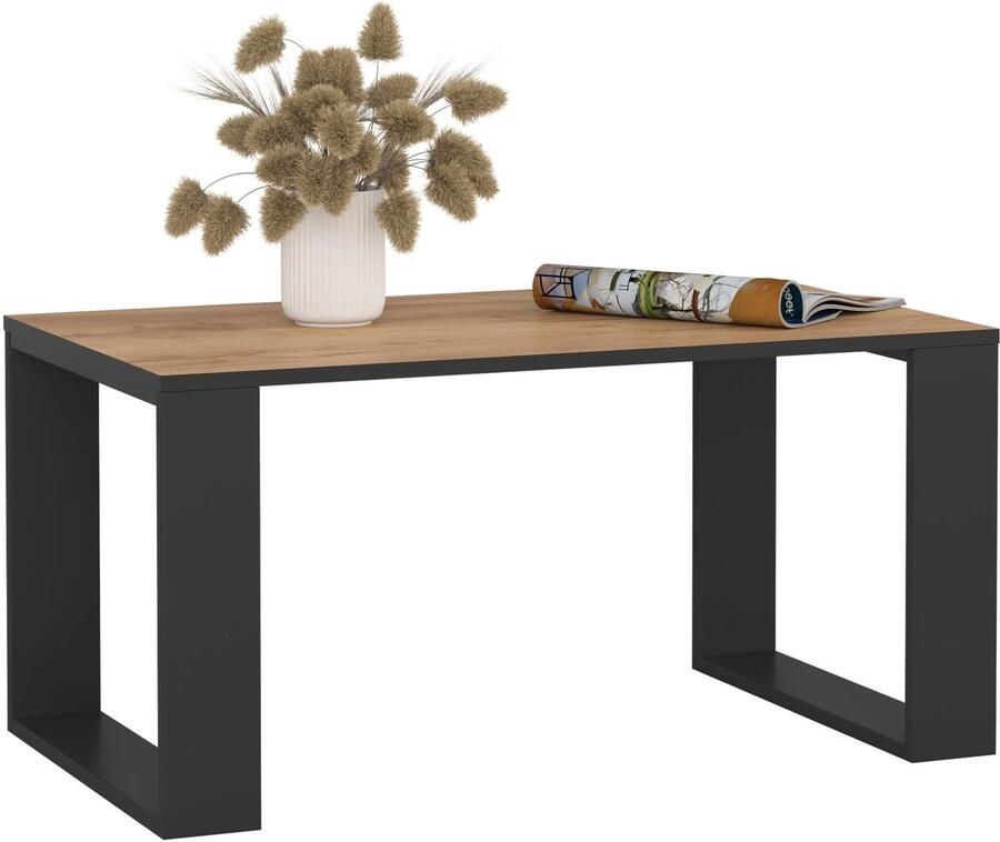 Akord Salontafel NOX Eiken Craft Zwart Moderne Mat Afwerking Laminaathout 92x53x45 cm Zelfassemblage Stijlvolle Zwarte Poten