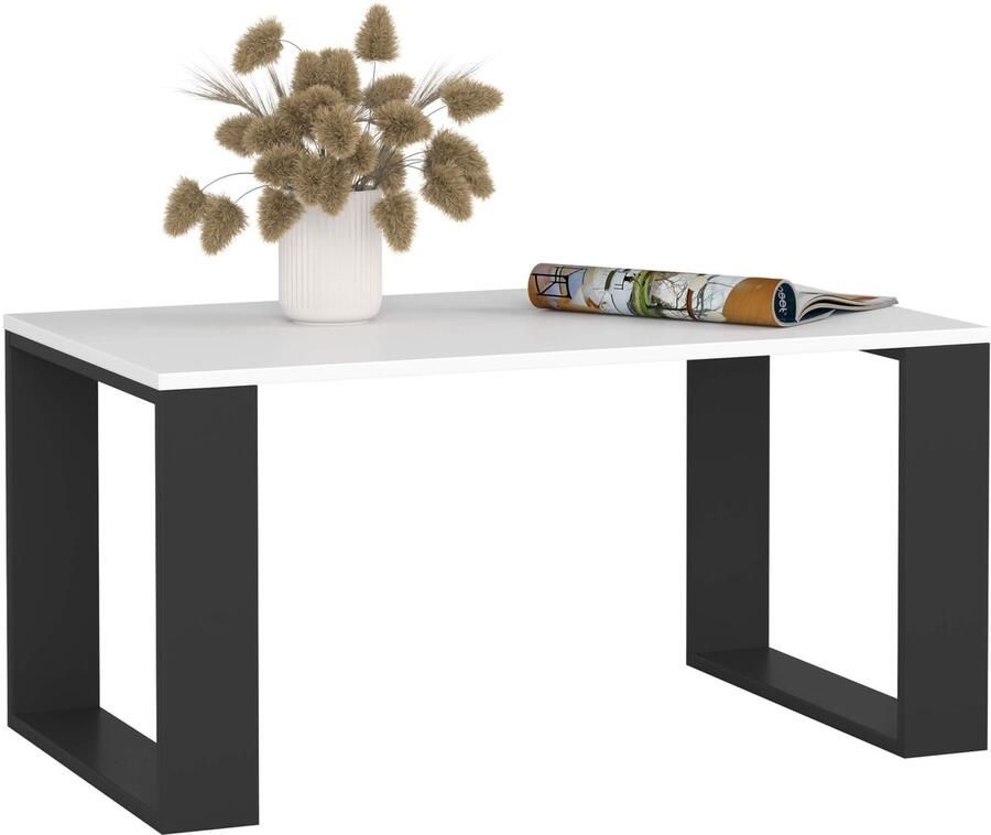 Akord Nox Salontafel Wit Zwart Modern Tafeldesign van Gelamineerde Plaat met ABS-rand Incl. Zelfmontage 92x45x53cm