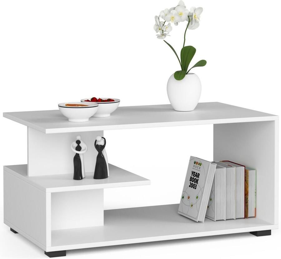 Akord Witte Koffietafel PIN Modern Mat Afwerking 90x45x51 cm Zelfmontage Tafeltje van Gelamineerd Plaatmateriaal ABS-Rand Hoogwaardige Ontwerp voor Woonkamers