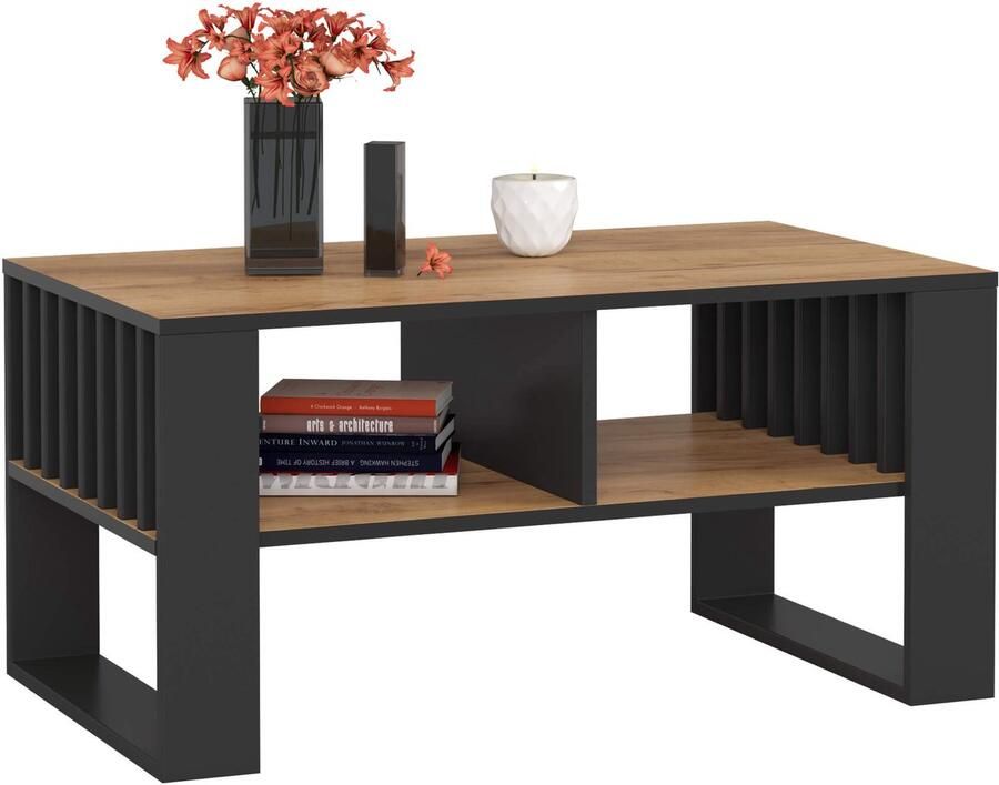 Akord Rockford Salontafel Eikenhout Craft Zwart Compact-Design Moderne Stijl Eenvoudig te monteren Hoogwaardige Laminaatplaat Perfect voor Elke Woonruimte