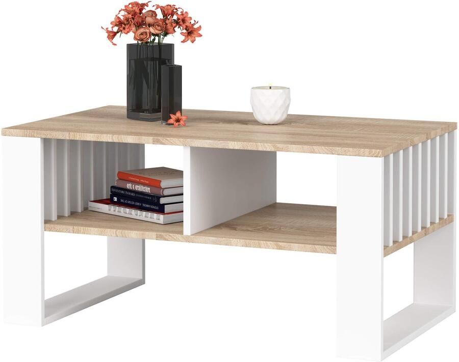 Akord Rockford Salontafel in Sonoma Eiken en Wit Modern Laminaat Design 92x53cm Zelfmontage