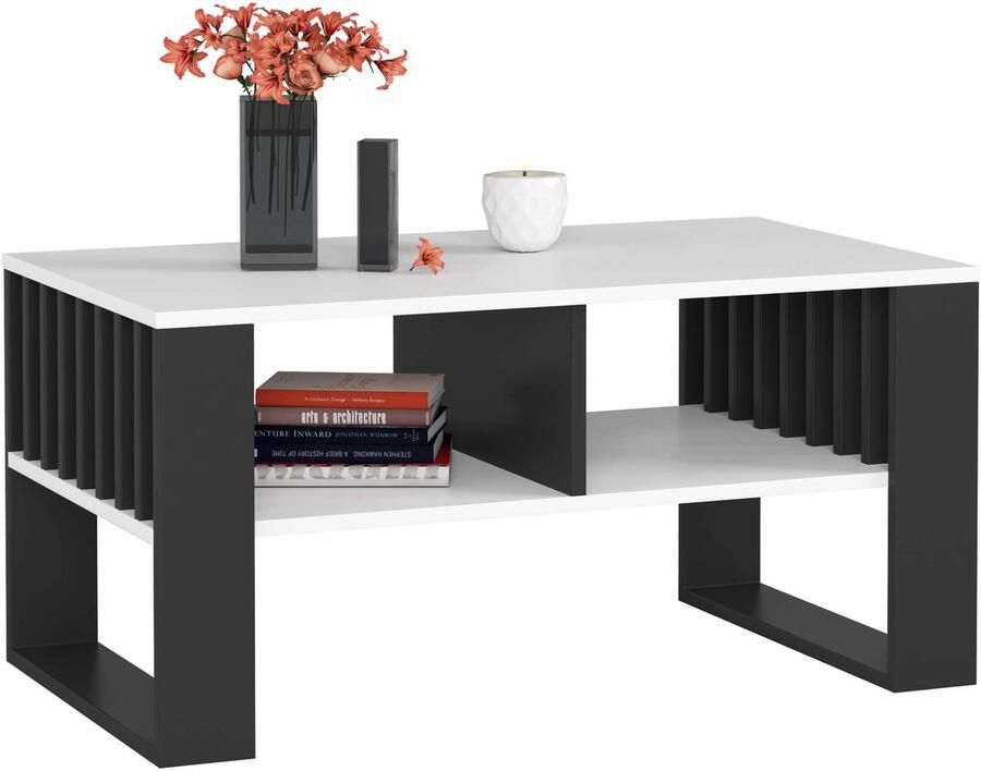 Akord Rockford Koffietafel Wit Zwart Stijlvol Design met ABS Afwerking en Robuuste Laminaten Constructie