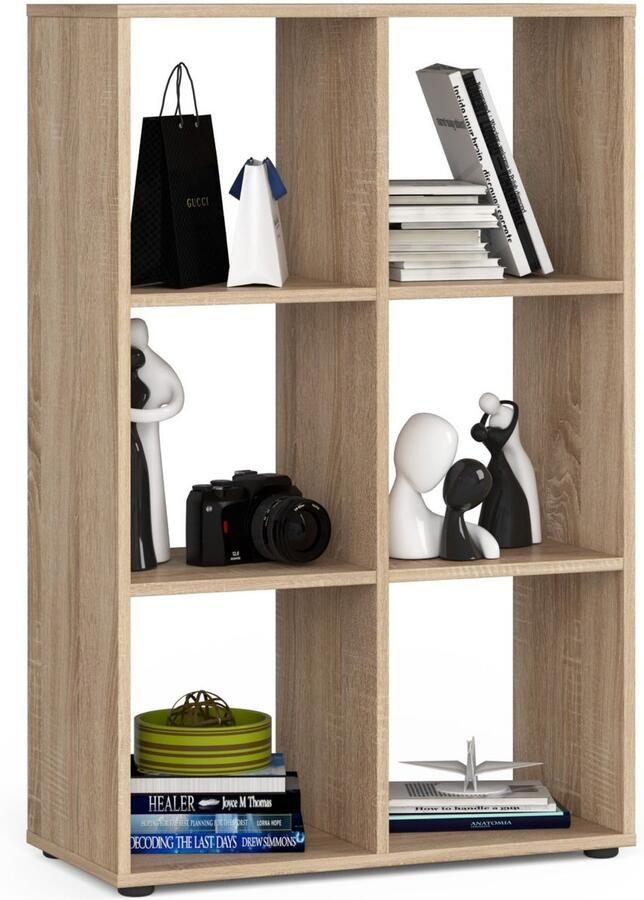 Akord Stijlvolle Staande Boekenkast QUAD 6 Planken Sonoma Eiken Afwerking