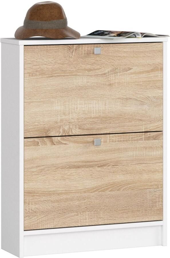 Akord Twee-Deurs Schoenenkast Wit Dub Sonoma Klassiek Staand Design Voor 6 Paar Schoenen