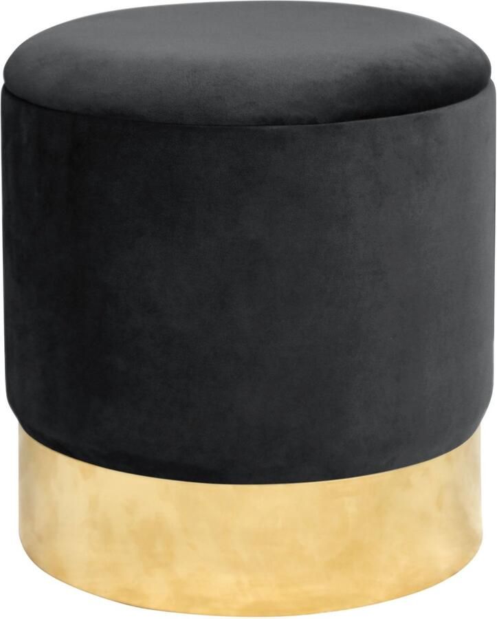 Akord Velvet Zwarte Gouden Ottomaan met Opbergruimte