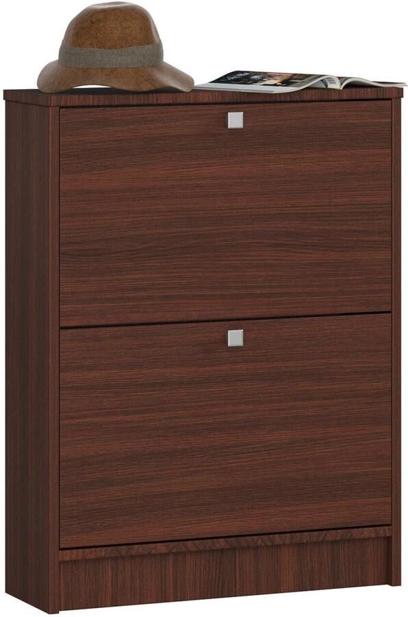 Akord Wenge Klassieke Schoenenkast met 2 Klapdeuren 60 cm Stijlvolle Opslagunit voor 6 Paar Schoenen