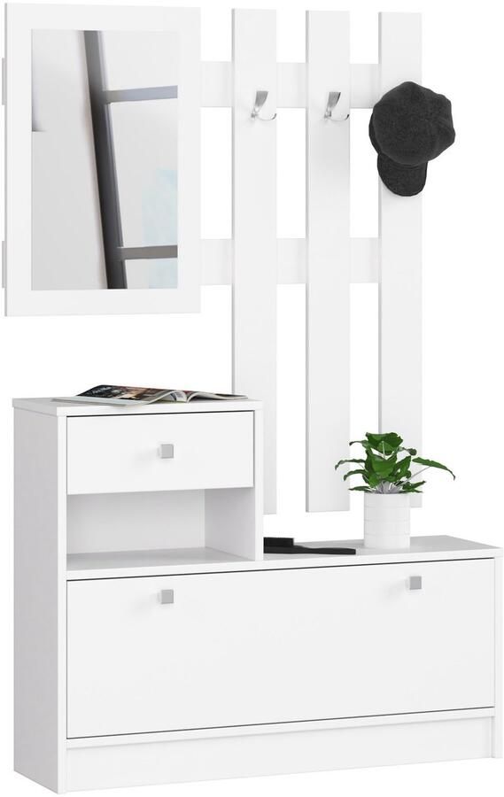 Akord Witte Klassieke Hal Meubelset met Spiegel Zelfbouw Maten (HxBxD): 170x90x25 cm Functionaliteit: Deur & Lade Materiaal: Gelamineerd met ABS Rand Stijlvol Mat Afgewerkt