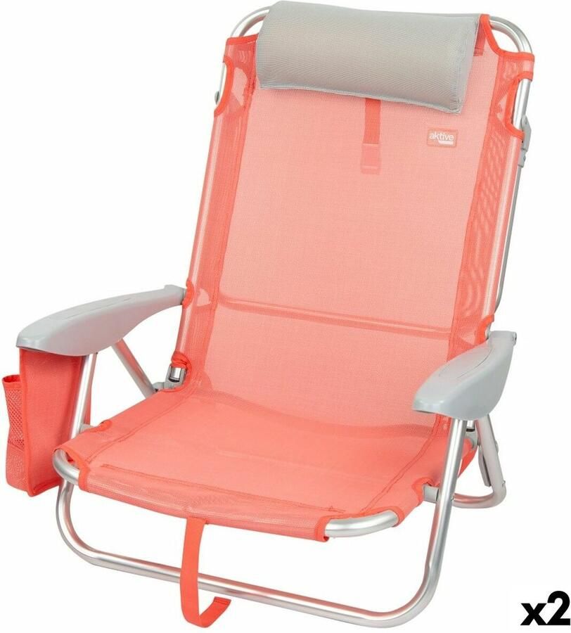 Aktive Klapstoel met Hoofdsteun Flamingo Koraal 51 x 76 x 45 cm (2 Stuks)