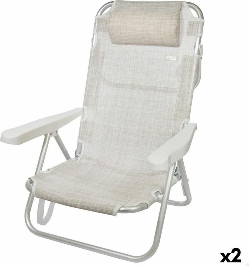 Aktive Klapstoel met Hoofdsteun Ibiza Beige 48 x 84 x 46 cm (2 Stuks)