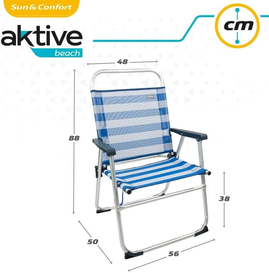 Aktive Strandstoel Blauw Wit 48 x 88 x 50 cm Aluminium Opvouwbaar (4 Stuks)