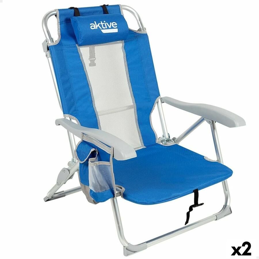 Aktive Strandstoel Blauw Wit 49 x 78 x 56 cm (2 Stuks)