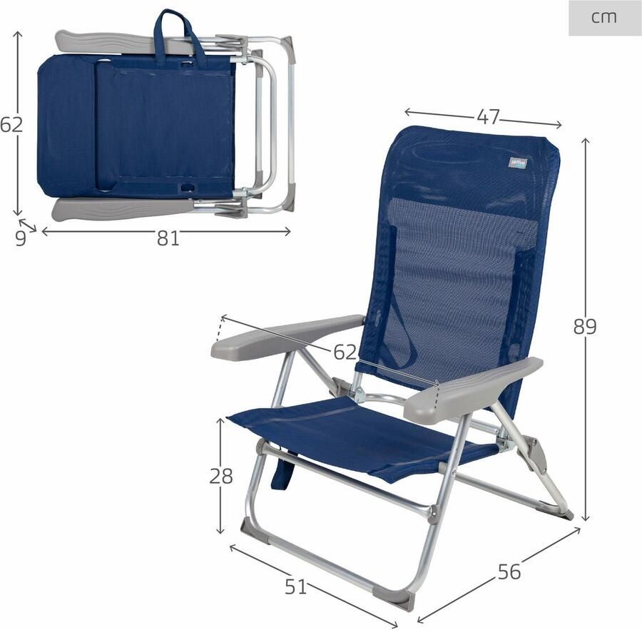 Aktive Strandstoel Marineblauw 47 x 89 x 56 cm (4 Stuks)