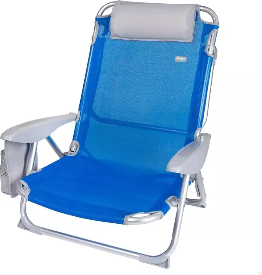 Aktive Klapstoel 4 Posities Met Kussen En Bekerhouder Blue Grey - Foto 2