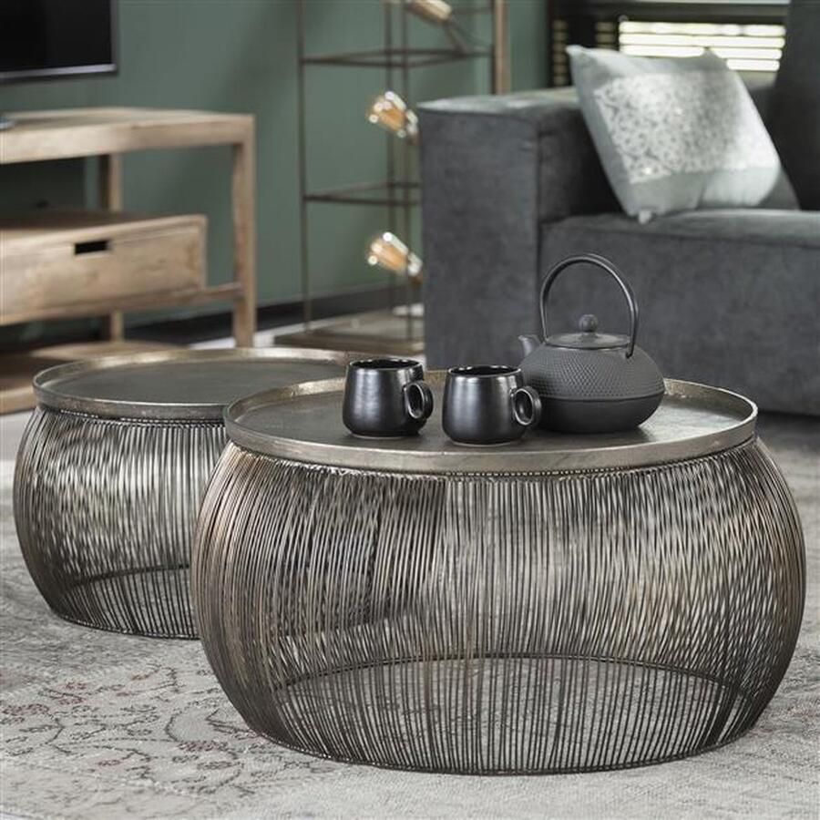 Alaska industrieelwonen.nl Salontafel set 2 draadframe Alu blad Brons antiek