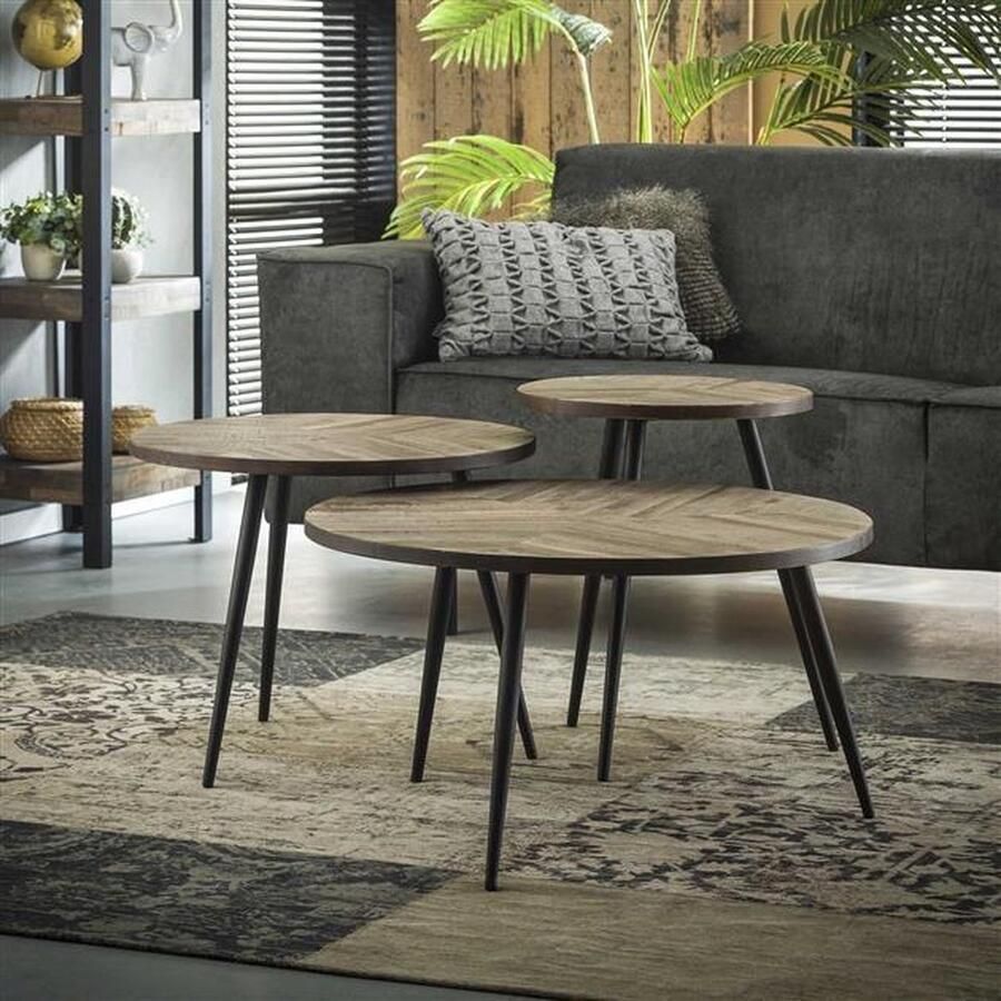 Alaska industrieelwonen.nl Salontafel Teca Ø70 set 3 Teakhout greywash