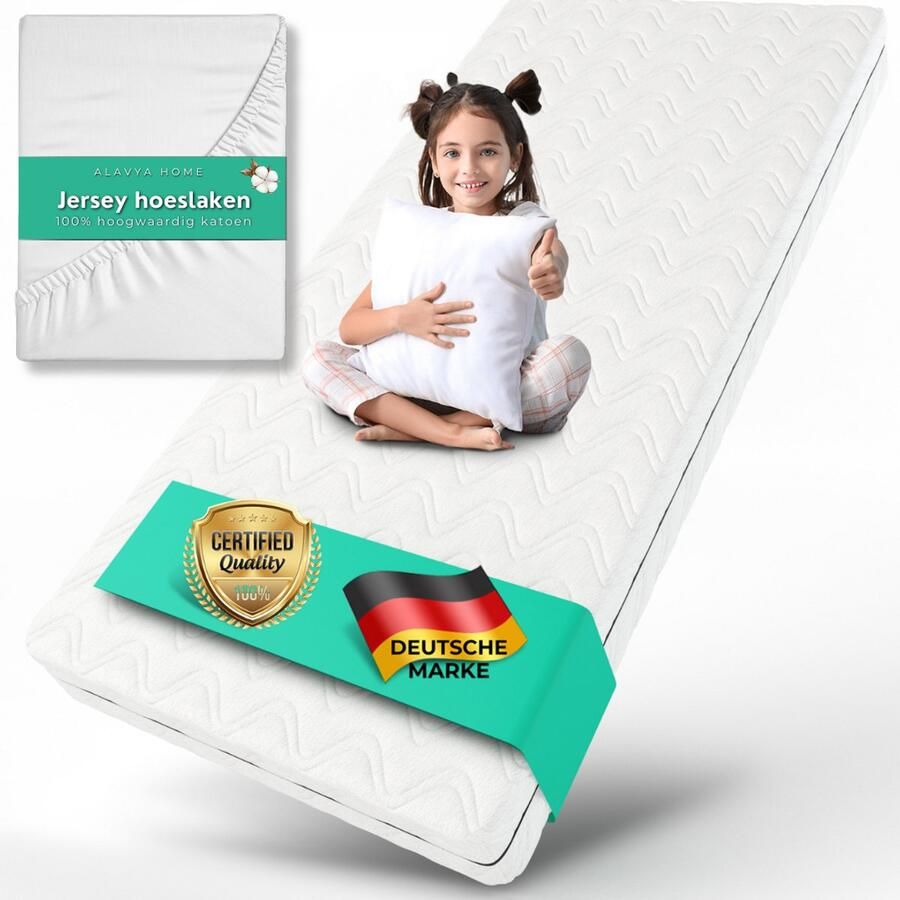 Alavya Home Baby Matras 90x200 cm – 10 cm dik ademend koudschuim H2 met wasbare hoes & Jersey Hoeslaken Made in Europe
