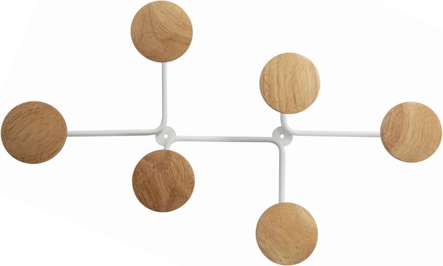 Alba PMSIX Muurkapstok met 6 haken Hout Wit Ø9cm per haak Draagkracht 5kg per haak
