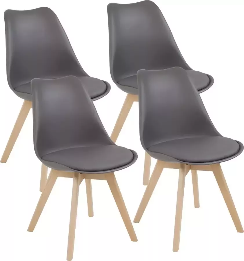 Albatros Eetkamerstoelen Aarhus in Set van 4 Grijs Beuk massief Beuk poten comfortabele kuipstoel Scandinavisch retro design elegante keukenstoel eetkamerstoel of eettafelstoel