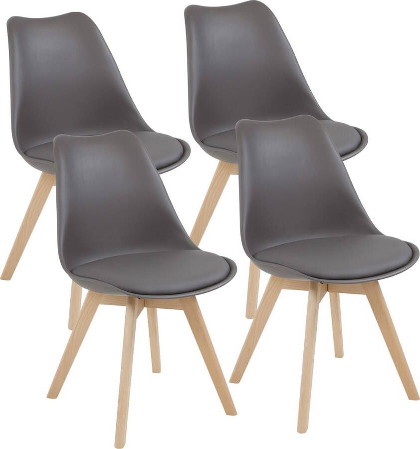 Albatros International Albatros Eetkamerstoelen Aarhus in Set van 4 Grijs Beuk massief Beuk poten comfortabele kuipstoel Scandinavisch retro design elegante keukenstoel eetkamerstoel of eettafelstoel