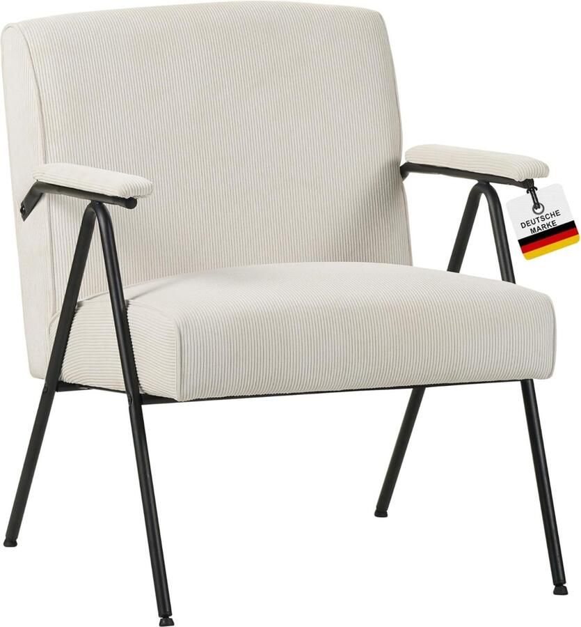 Albatros International Albatros design vintage fauteuil Stanford bekleding van hoogwaardige koordstof in Beige zeer comfortabele verende kern relaxfauteuil loungestoel voor in de woonkamer slaapkamer of als tv-fauteuil