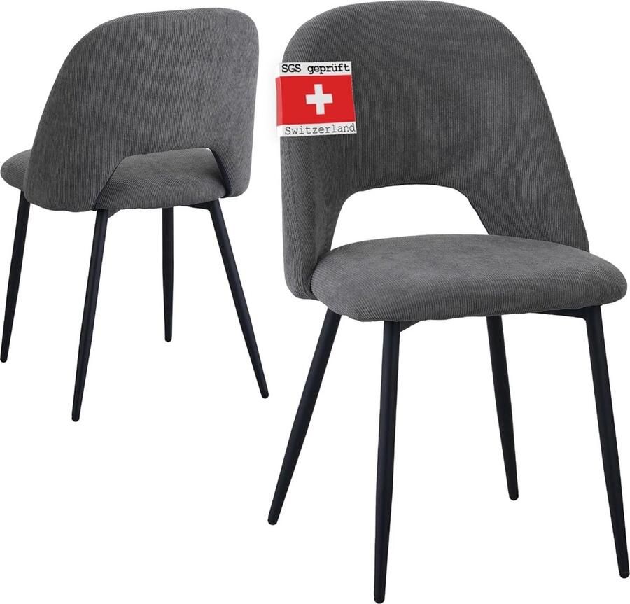 Albatros International Albatros eetkamerstoelen met koordhoes set van 2 Silvi grijs Stijlvol vintage design koordhoes SGS-geteste gestoffeerde stoel Moderne keukenstoel eetkamerstoel of eettafelstoel