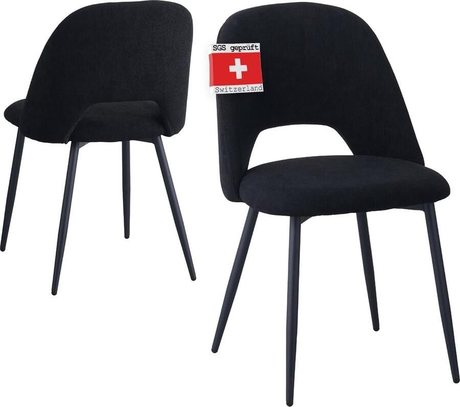 Albatros International Albatros eetkamerstoelen met koordhoes set van 2 Silvi zwart Stijlvol vintage design koordhoes SGS gekeurde gestoffeerde stoel Moderne keukenstoel eetkamerstoel of eettafelstoel