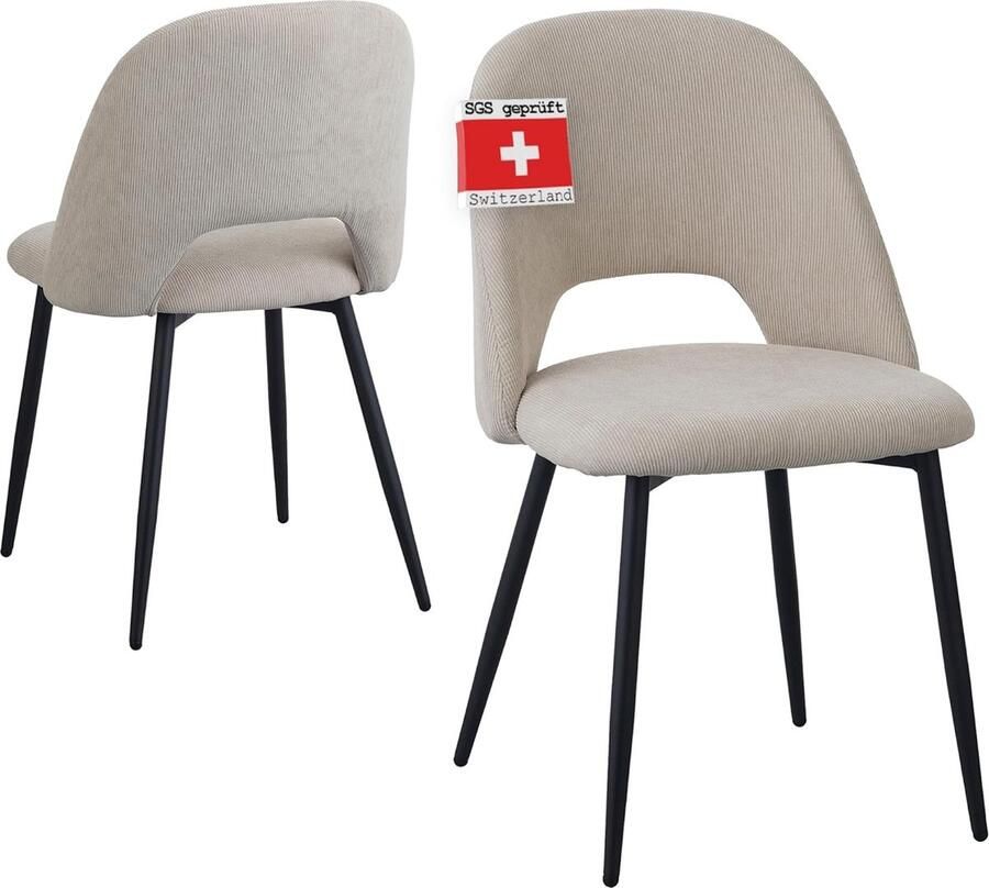 Albatros International Albatros eetkamerstoelen met koordhoes set van 2 Silvi beige Stijlvol vintage ontwerp koordhoes SGS-geteste gestoffeerde stoel Moderne keukenstoel eetkamerstoel of eettafelstoel