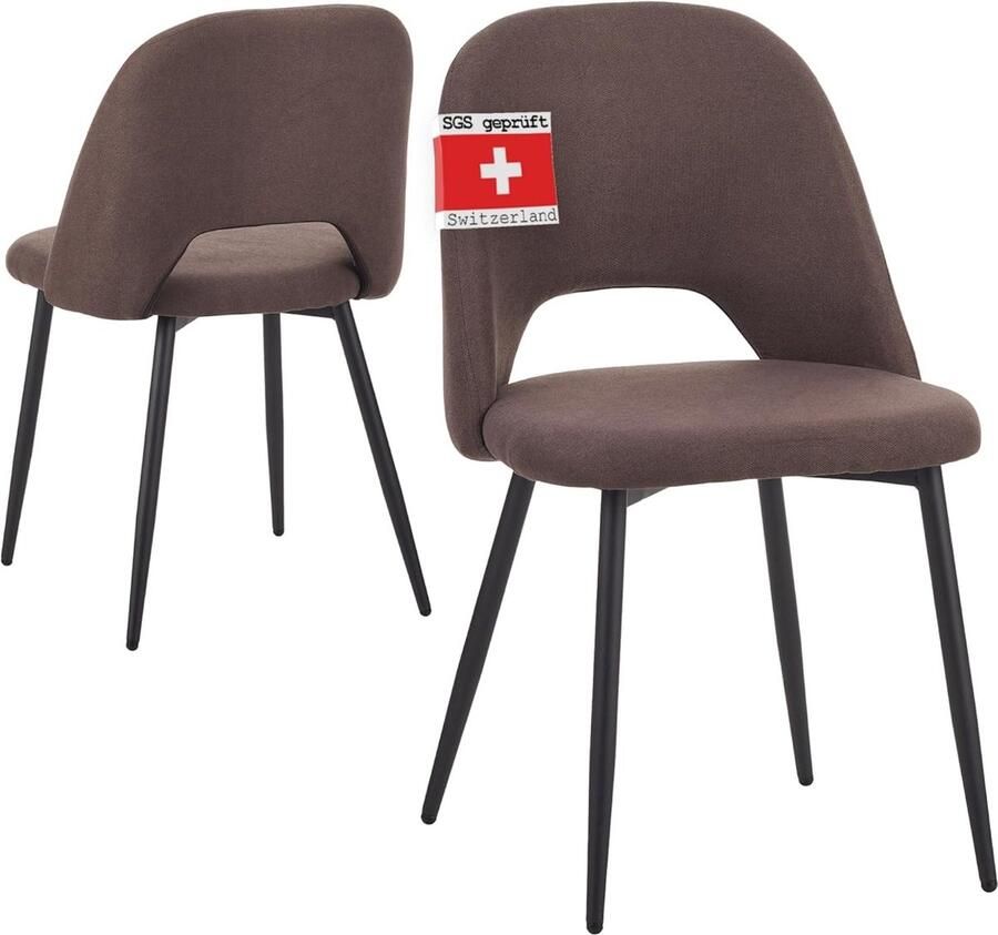 Albatros International Albatros eetkamerstoelen met stoffen bekleding set van 2 Silvi Bruin Stijlvol vintage ontwerp stoffen bekleding SGS-geteste gestoffeerde stoel Modern
