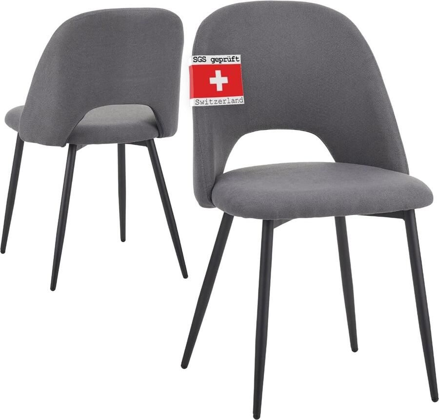 Albatros International Albatros eetkamerstoelen met stoffen bekleding set van 2 Silvi Grijs Stijlvol vintage ontwerp stoffen bekleding SGS-geteste gestoffeerde stoel Modern