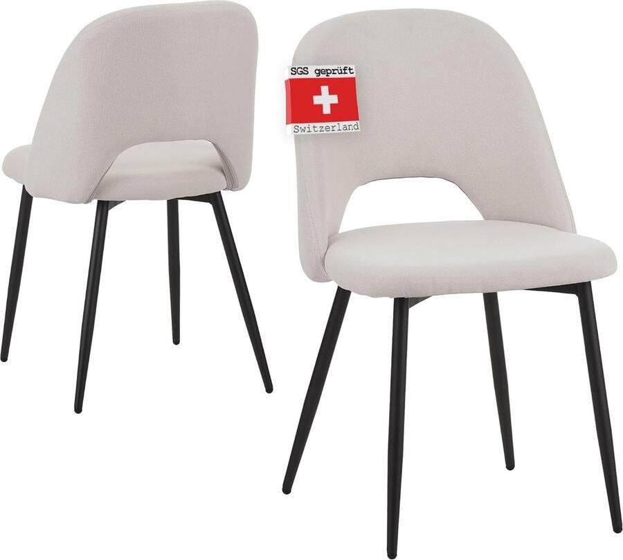 Albatros International Albatros eetkamerstoelen met stoffen bekleding set van 2 Silvi Beige Stijlvol vintage ontwerp stoffen bekleding SGS-geteste gestoffeerde stoel Modern