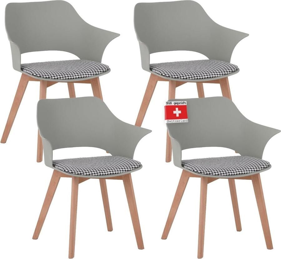 Albatros International Albatros eetkamerstoelen set van 4 Aalborg Groen poten van massief beukenhout Scandinavisch retro design comfortabele kuipstoel elegante keukenstoel eetkamerstoel voor eettafel