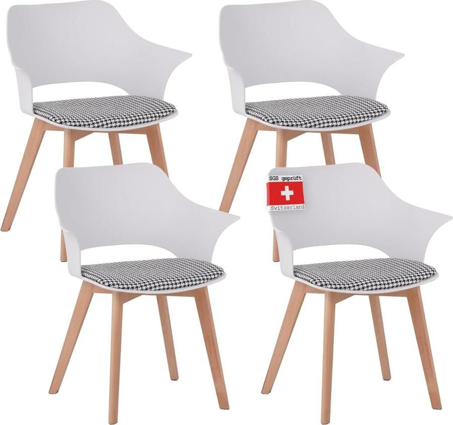 Albatros International Albatros eetkamerstoelen set van 4 Aalborg Wit poten van massief beukenhout Scandinavisch retro design comfortabele kuipstoel elegante keukenstoel eetkamerstoel voor eettafel