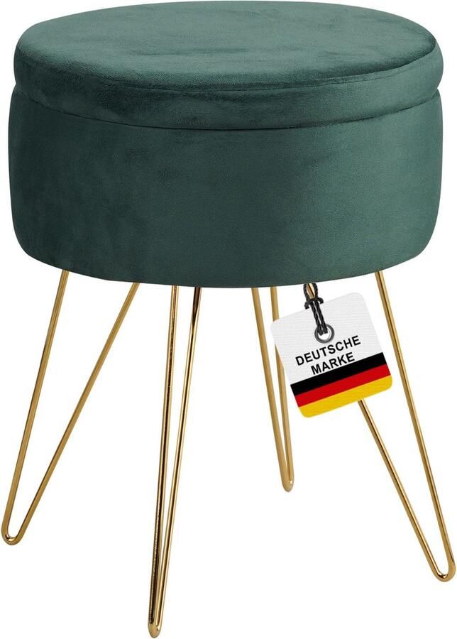 Albatros International Albatros Kruk met Opbergruimte Cannes Kruk met Opbergruimte Modern Ontwerp Edele Fluwelen of Sherpa Bekleding kleur GROEN Kruk of Bank met Opbergruimte Optimaal als Voetenbankje of Kaptafel Kruk